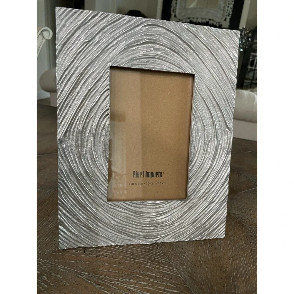 Vtg Pier 1 Contemporary Pewter Swirl Picture‎ Frame 7.5x9.5